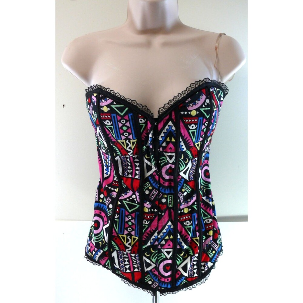 Lydia USA Corset Bustier bra Geometric Print lace up top size medium